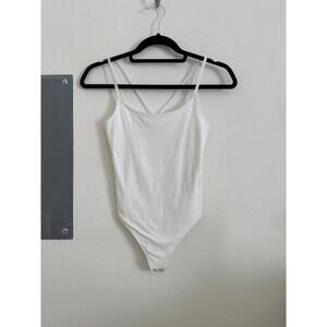 Abercrombie White Double Spaghetti Strap Bodysuit Scoop XS